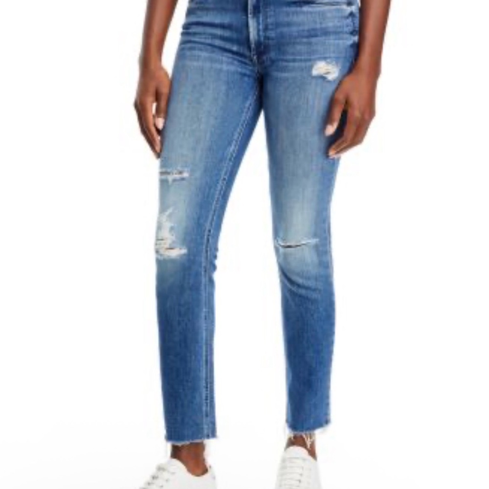 MOTHER Skinny Distressed Jeans - Light Blue